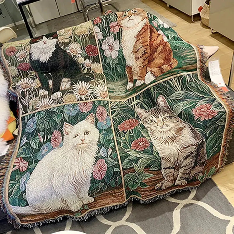 Cat sunflower knitted sofa cover living room multi-functional blanket