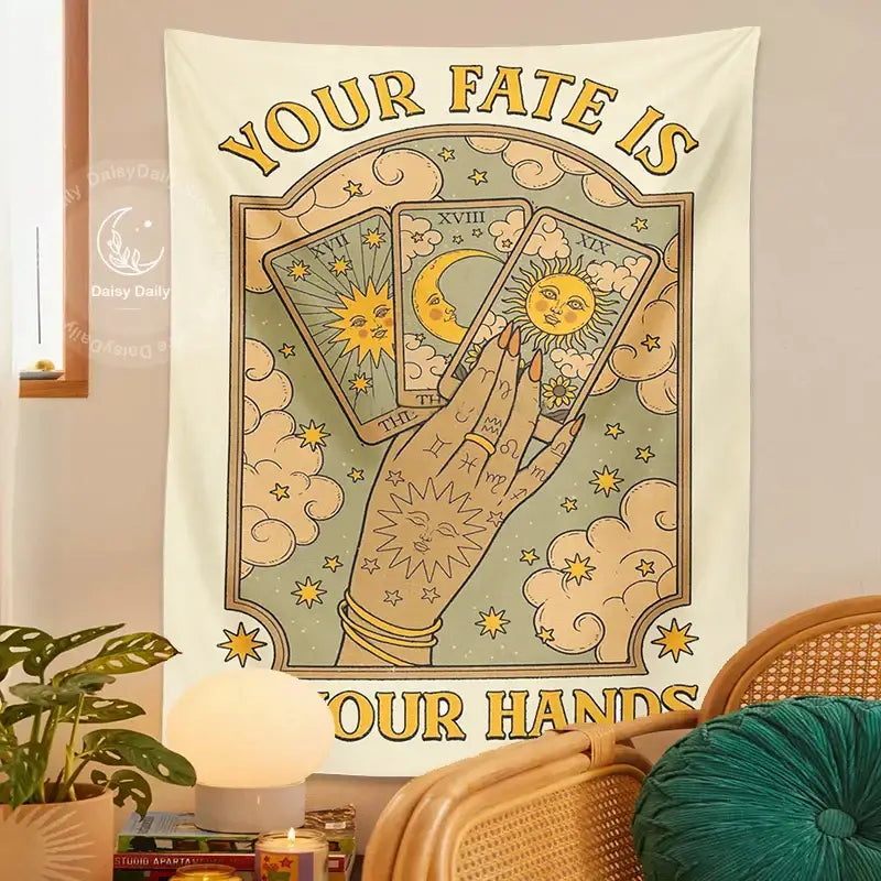 Cat tarot tapestry cream moon sun aesthetic bedroom wall decor