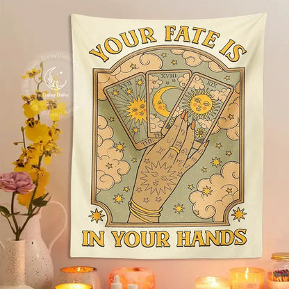 Cat tarot tapestry cream moon sun aesthetic bedroom wall decor