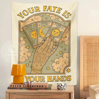 Cat tarot tapestry cream moon sun aesthetic bedroom wall decor