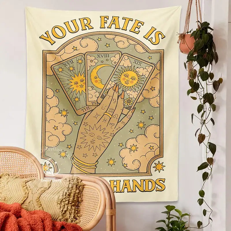 Cat tarot tapestry cream moon sun aesthetic bedroom wall decor