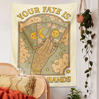 Cat tarot tapestry cream moon sun aesthetic bedroom wall decor