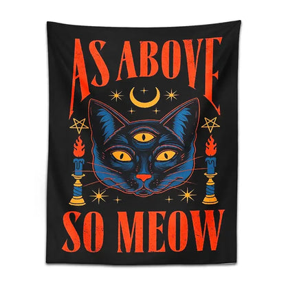 Cat tarot tapestry wall hanging black & blue bedroom decor