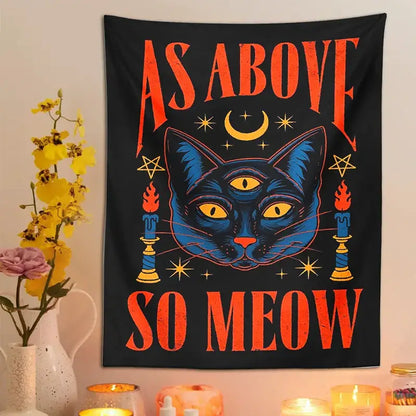 Cat tarot tapestry wall hanging black & blue bedroom decor