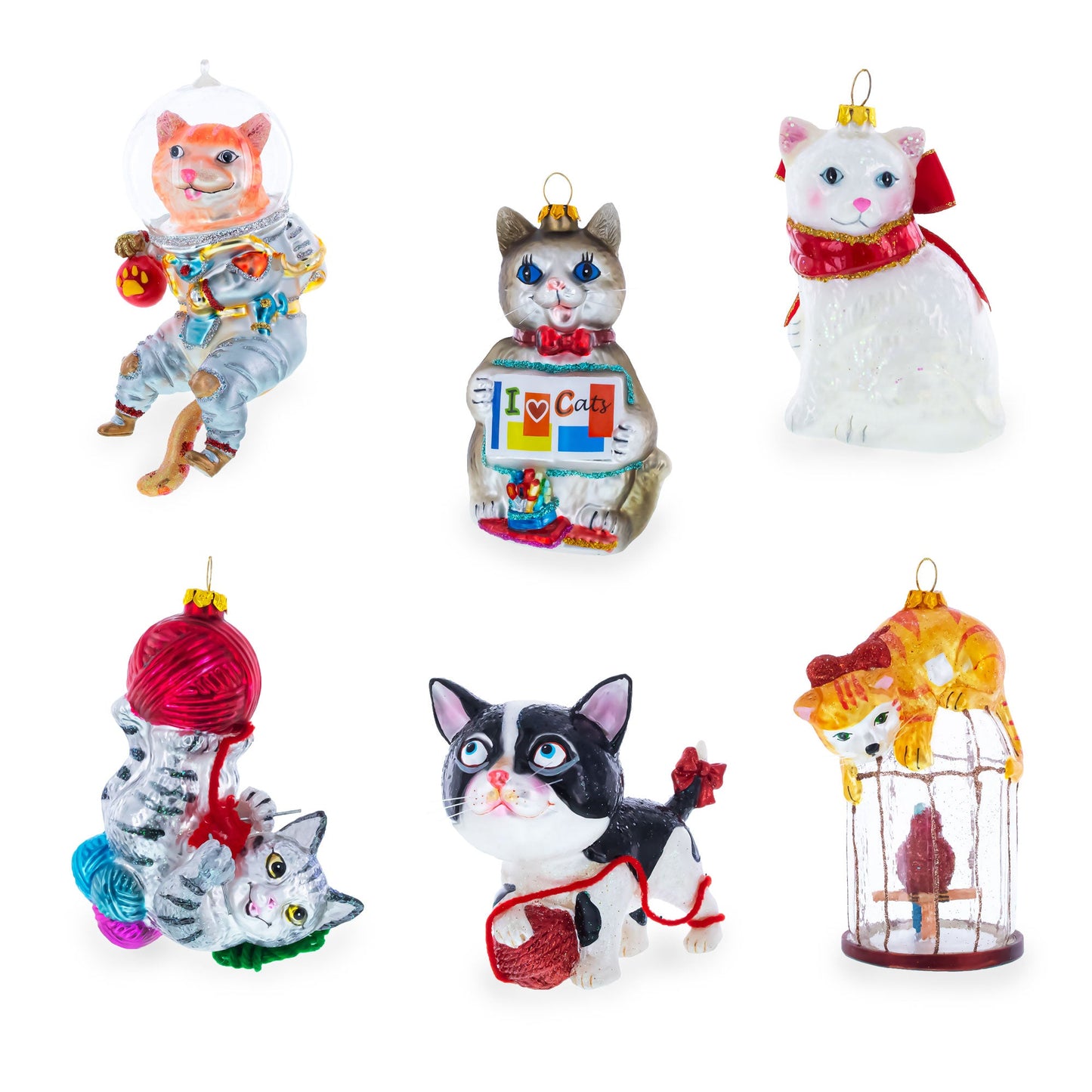 Orange Tabby Cat with Scarf Glass Christmas Ornament