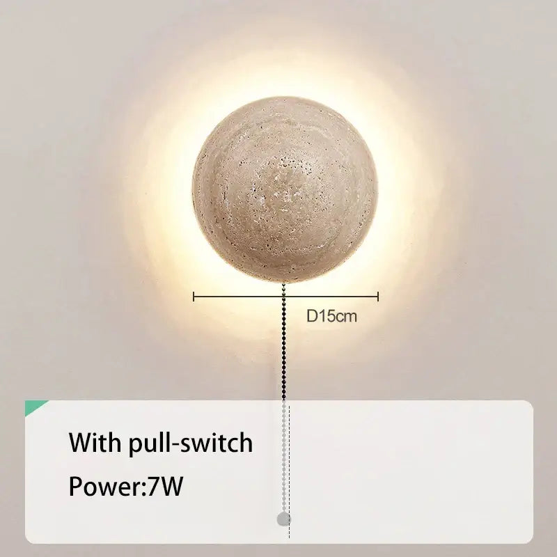 Cave stone yellow textured sphere wall lamp for bedroom ambiance