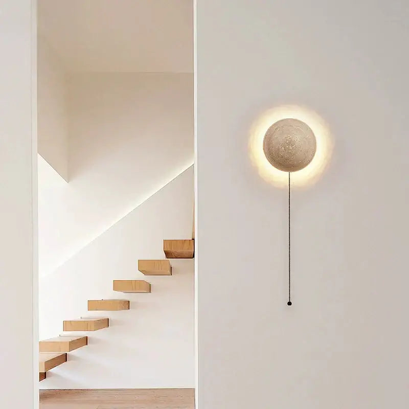 Cave stone yellow textured sphere wall lamp for bedroom ambiance