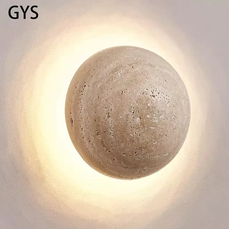 Cave stone yellow textured sphere wall lamp for bedroom ambiance