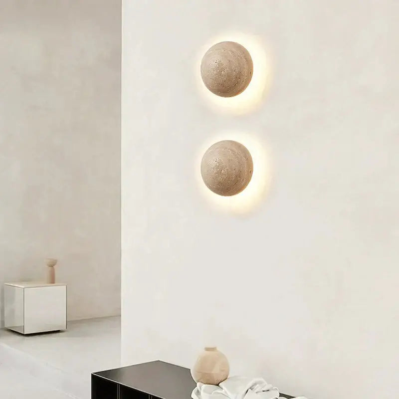 Cave stone yellow textured sphere wall lamp for bedroom ambiance