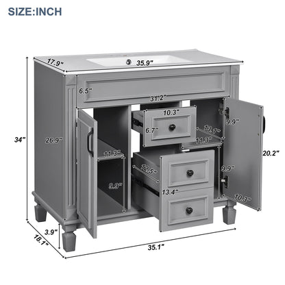 Bathroom Vanity With Top Sink, Mirror Cabinet, 2 Soft Closing Doors & 2 Drawers