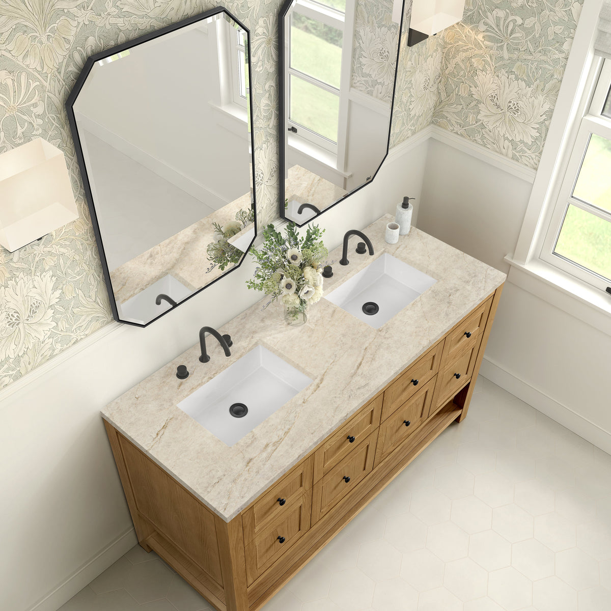 James Martin Breckenridge 60" Double Bathroom Vanity, Light Natural Oak
