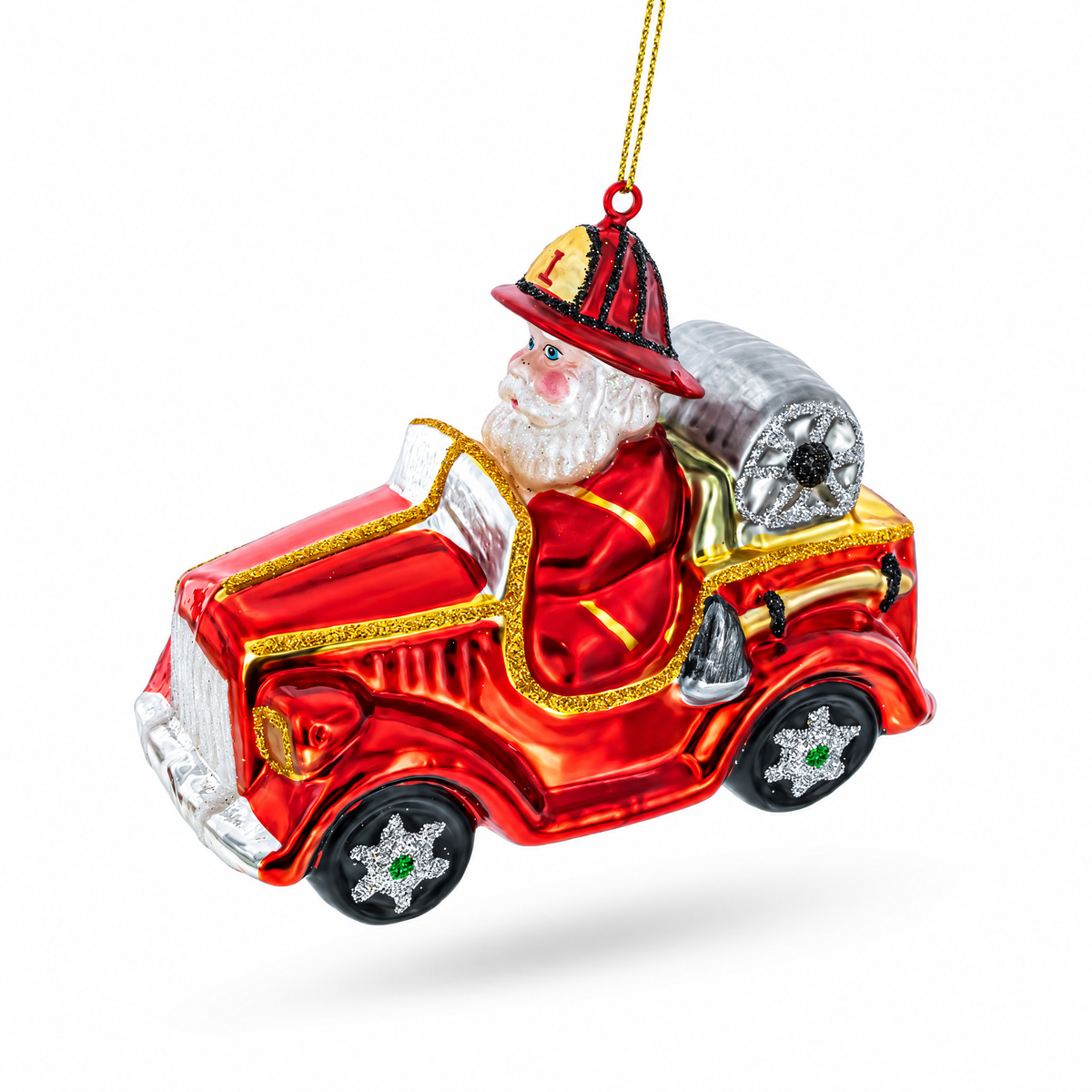 Santa Firefighter Glass Christmas Ornament