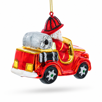 Santa Firefighter Glass Christmas Ornament