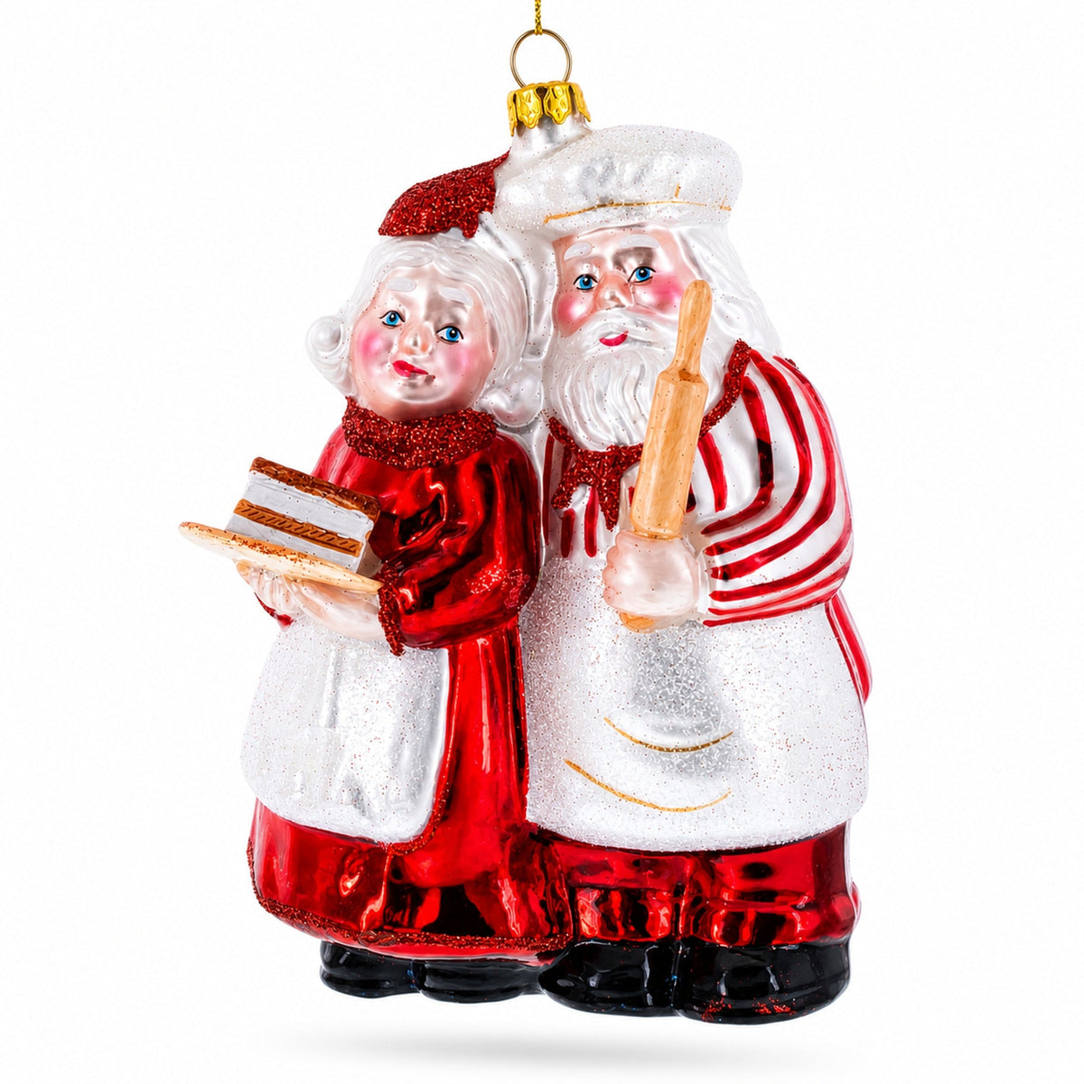 Mr. and Mrs. Santa Baking Cake Glass Christmas Ornament