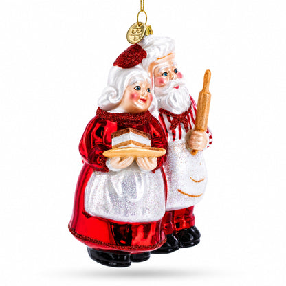 Mr. and Mrs. Santa Baking Cake Glass Christmas Ornament