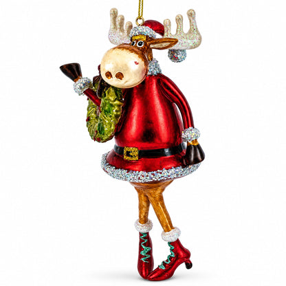 Reindeer Lady Adorned with Wreath Glass Christmas Ornament