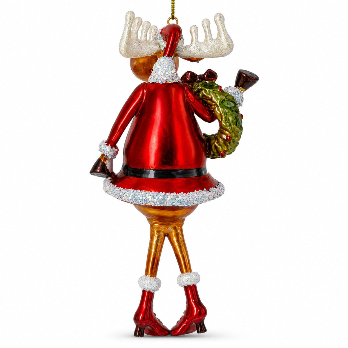 Reindeer Lady Adorned with Wreath Glass Christmas Ornament