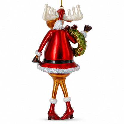 Reindeer Lady Adorned with Wreath Glass Christmas Ornament