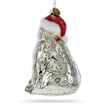 Polar Bear in Santa Hat Glass Christmas Ornament
