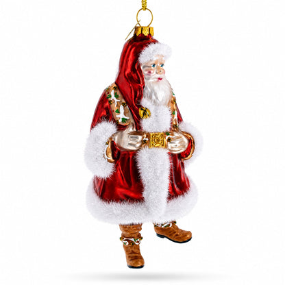 Classic Santa in Fur-Trimmed Coat Glass Christmas Ornament
