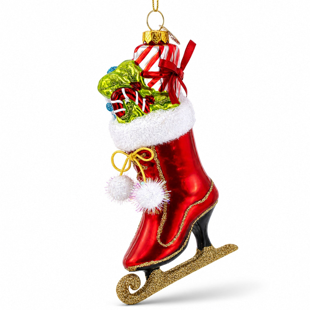 Red Ice Skate Glass Christmas Ornament