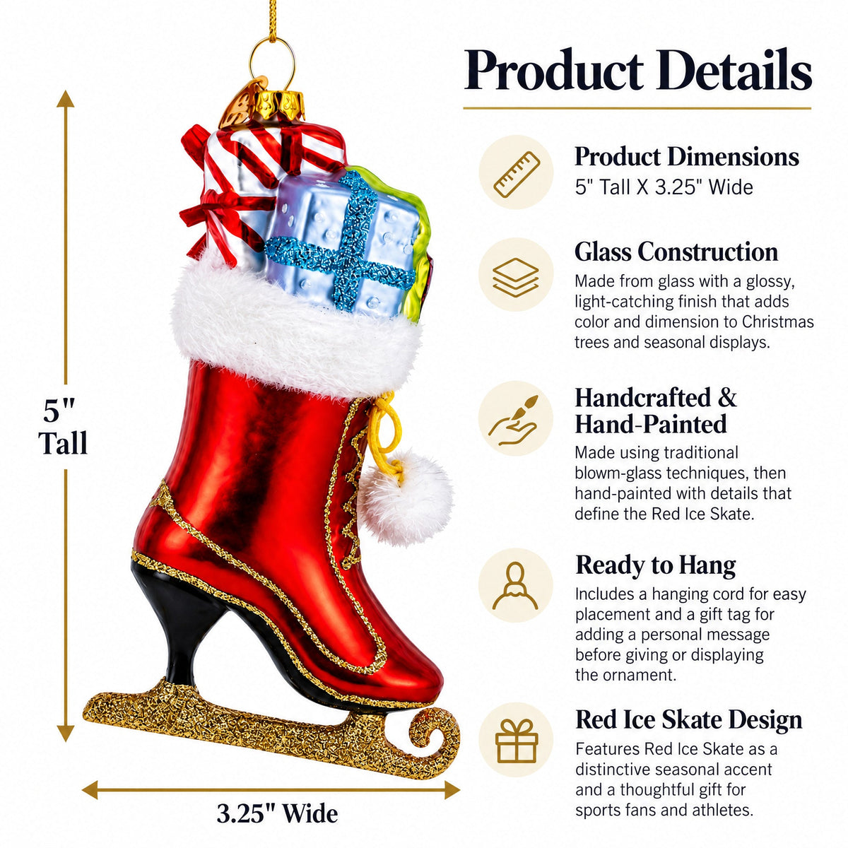 Red Ice Skate Glass Christmas Ornament
