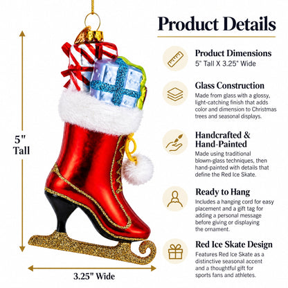Red Ice Skate Glass Christmas Ornament