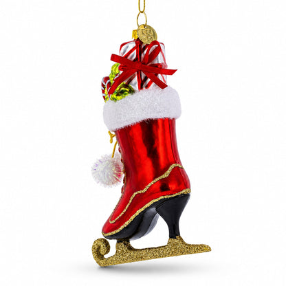 Red Ice Skate Glass Christmas Ornament