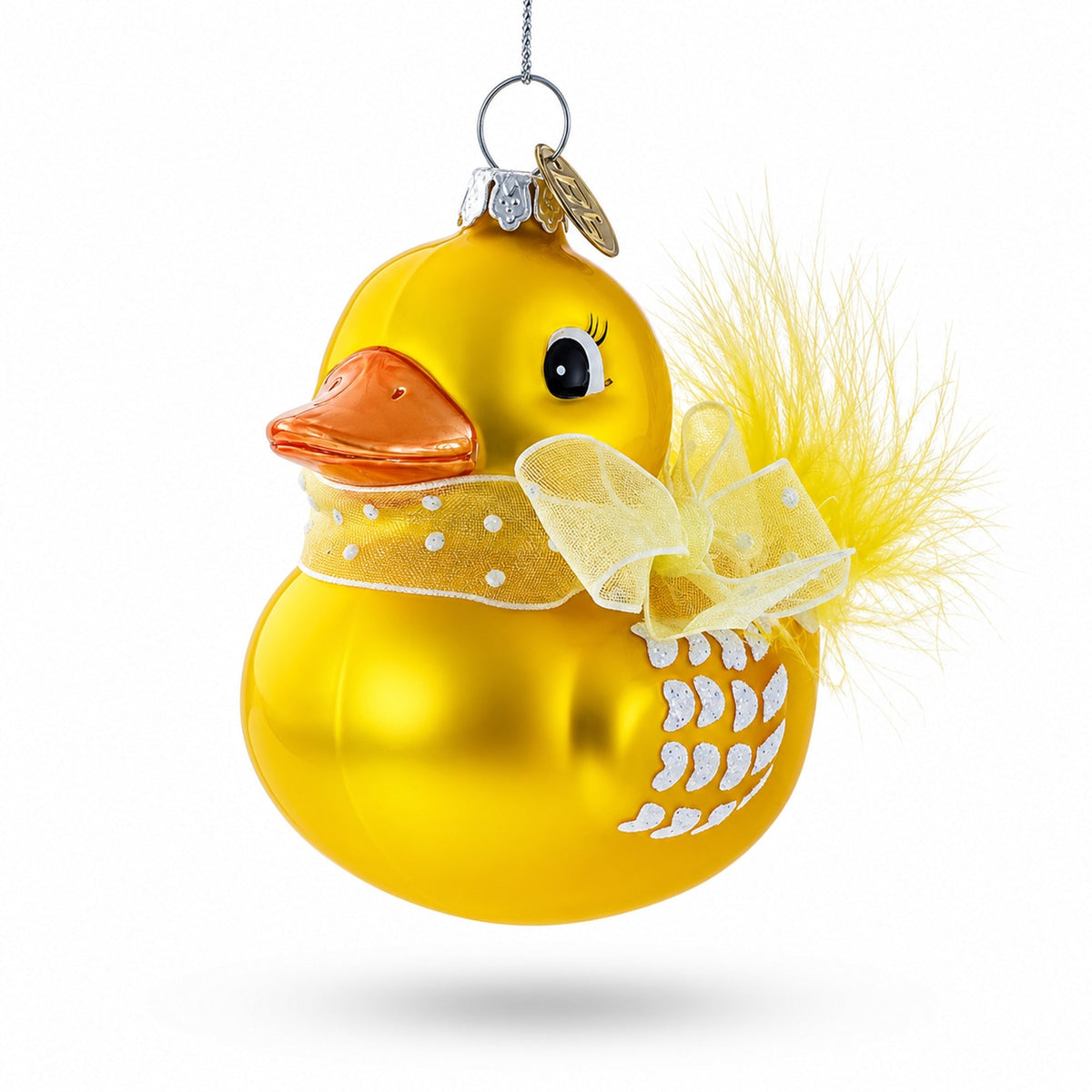 Yellow Duck with Bow Glass Christmas Ornament