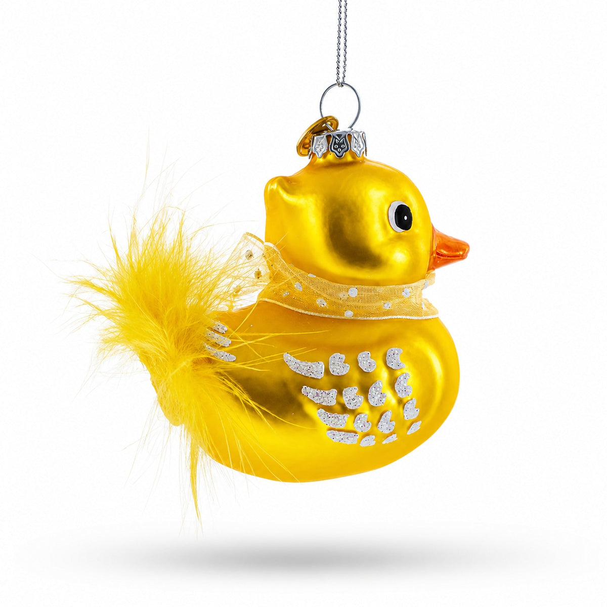 Yellow Duck with Bow Glass Christmas Ornament