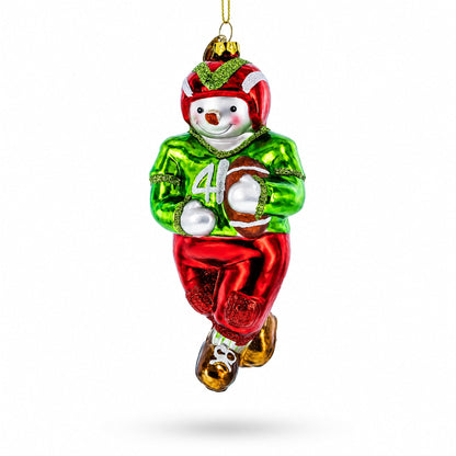 Snowman Playing Football Glass Christmas Ornament