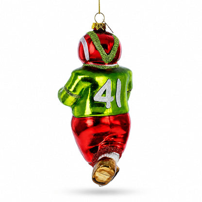 Snowman Playing Football Glass Christmas Ornament