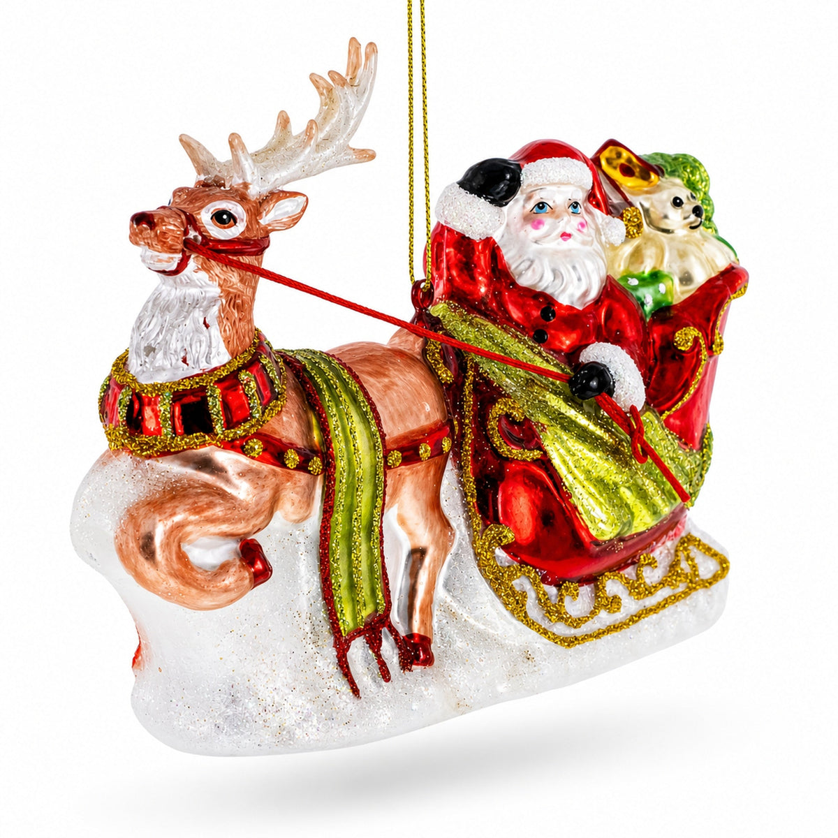 Santa’s Sleigh Ride with Reindeer Glass Christmas Ornament