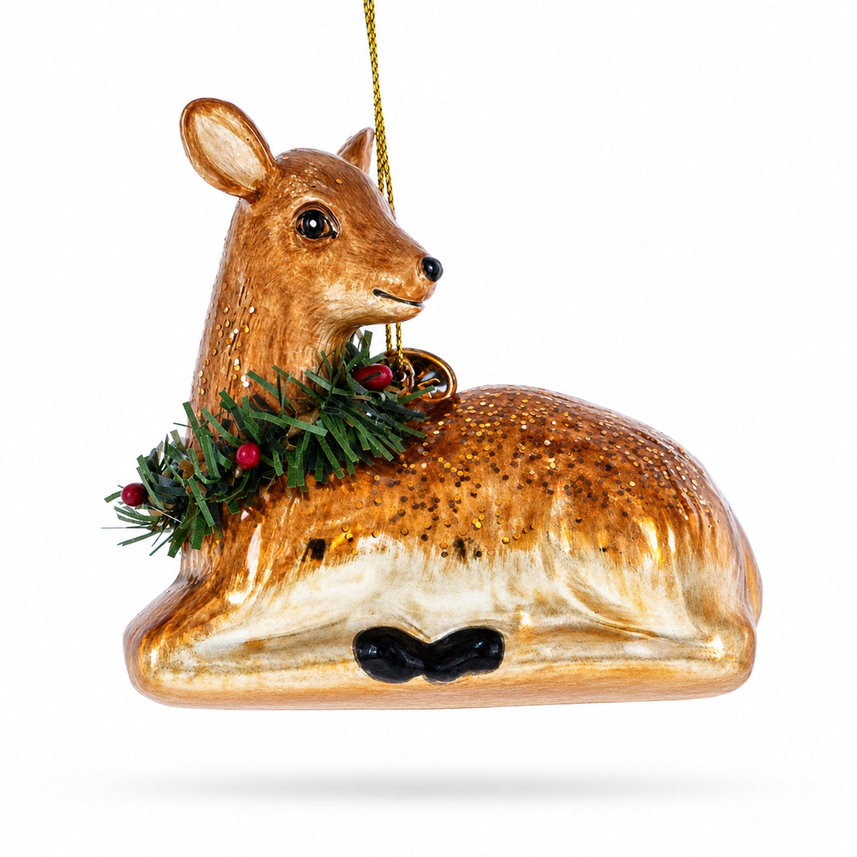 Deer with Wreath Glass Christmas Ornament