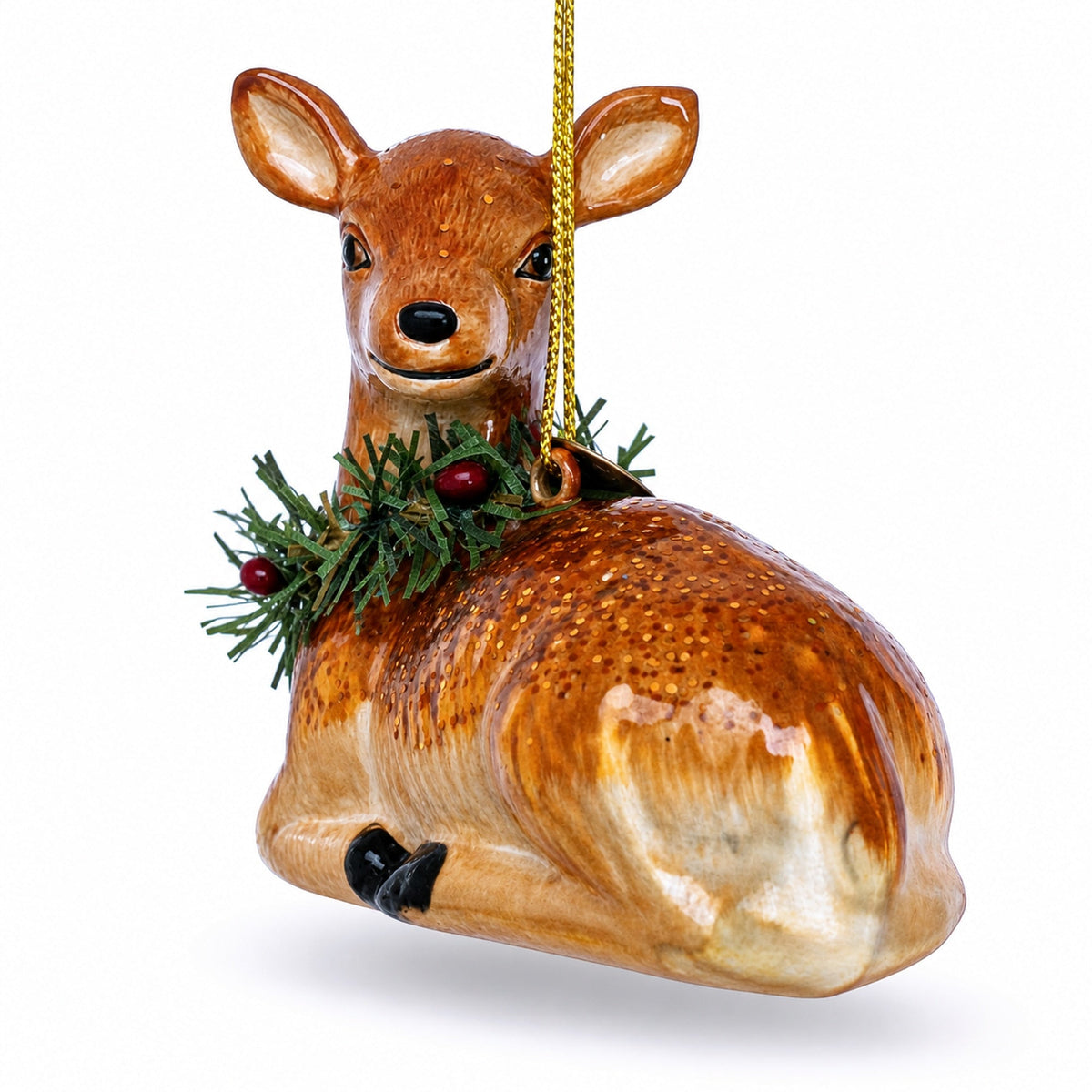 Deer with Wreath Glass Christmas Ornament