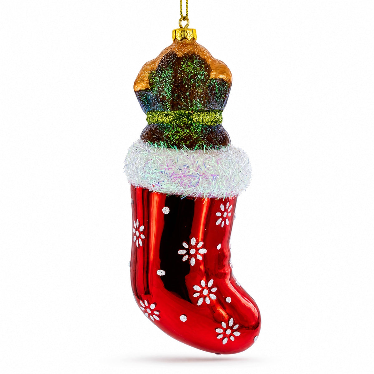Puppy in Stocking Glass Christmas Ornament