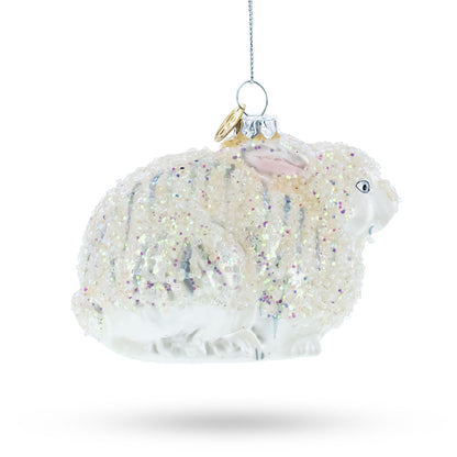 White Sparkling Bunny Glass Christmas Ornament