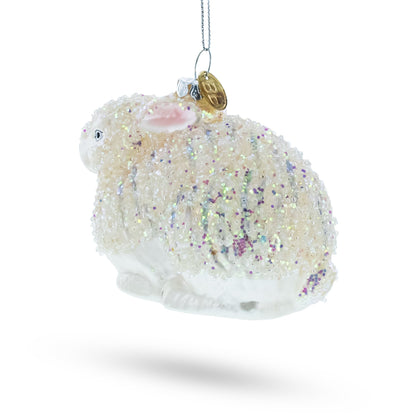 White Sparkling Bunny Glass Christmas Ornament