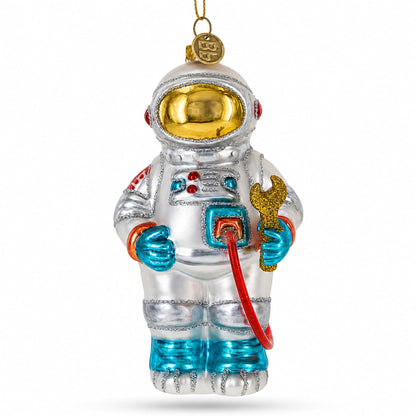Astronaut in Open Space Glass Christmas Ornament