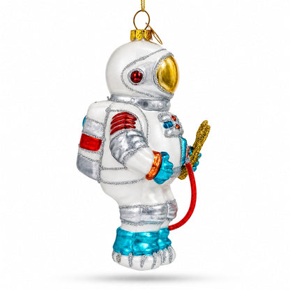 Astronaut in Open Space Glass Christmas Ornament