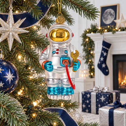 Astronaut in Open Space Glass Christmas Ornament