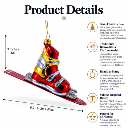 Ski Boot Glass Christmas Ornament