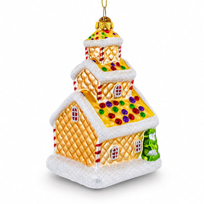 Gingerbread House with Candy Canes Glass Christmas Ornament