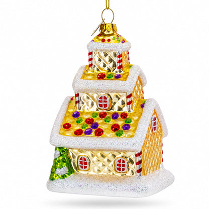 Gingerbread House with Candy Canes Glass Christmas Ornament