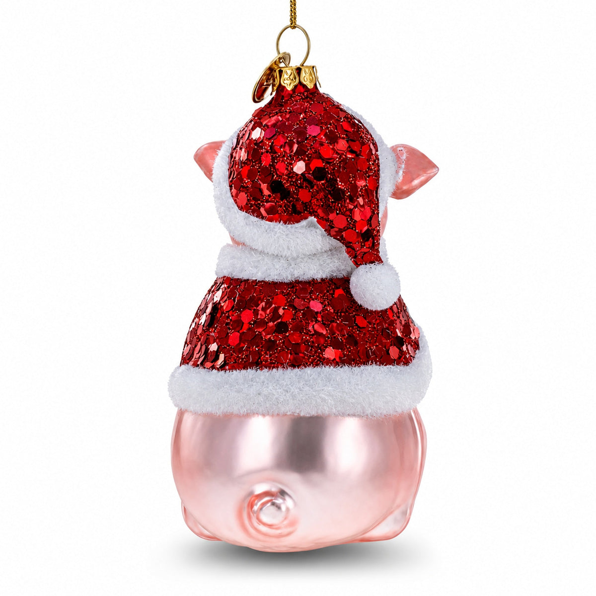 Pig in Santa Outfit Glass Christmas Ornament