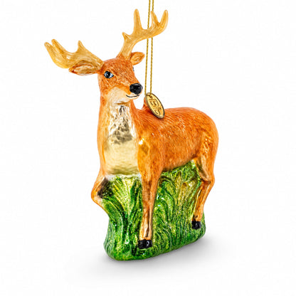 White-Tailed Deer Glass Christmas Ornament