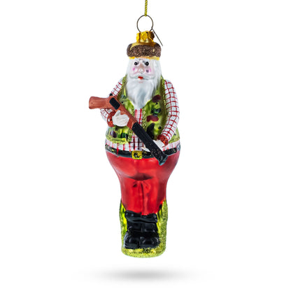 Hunter Santa Glass Christmas Ornament