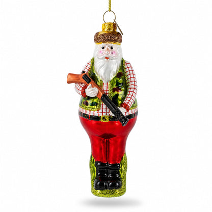 Hunter Santa Glass Christmas Ornament