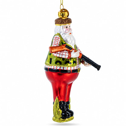 Hunter Santa Glass Christmas Ornament