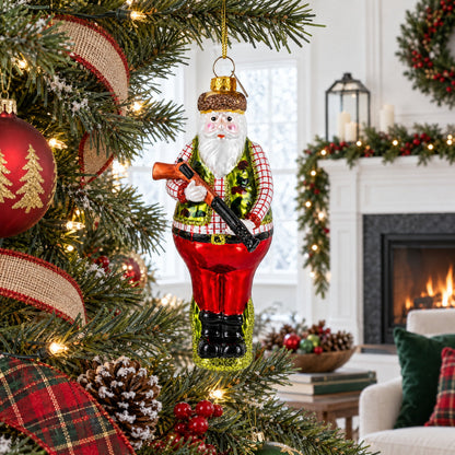 Hunter Santa Glass Christmas Ornament